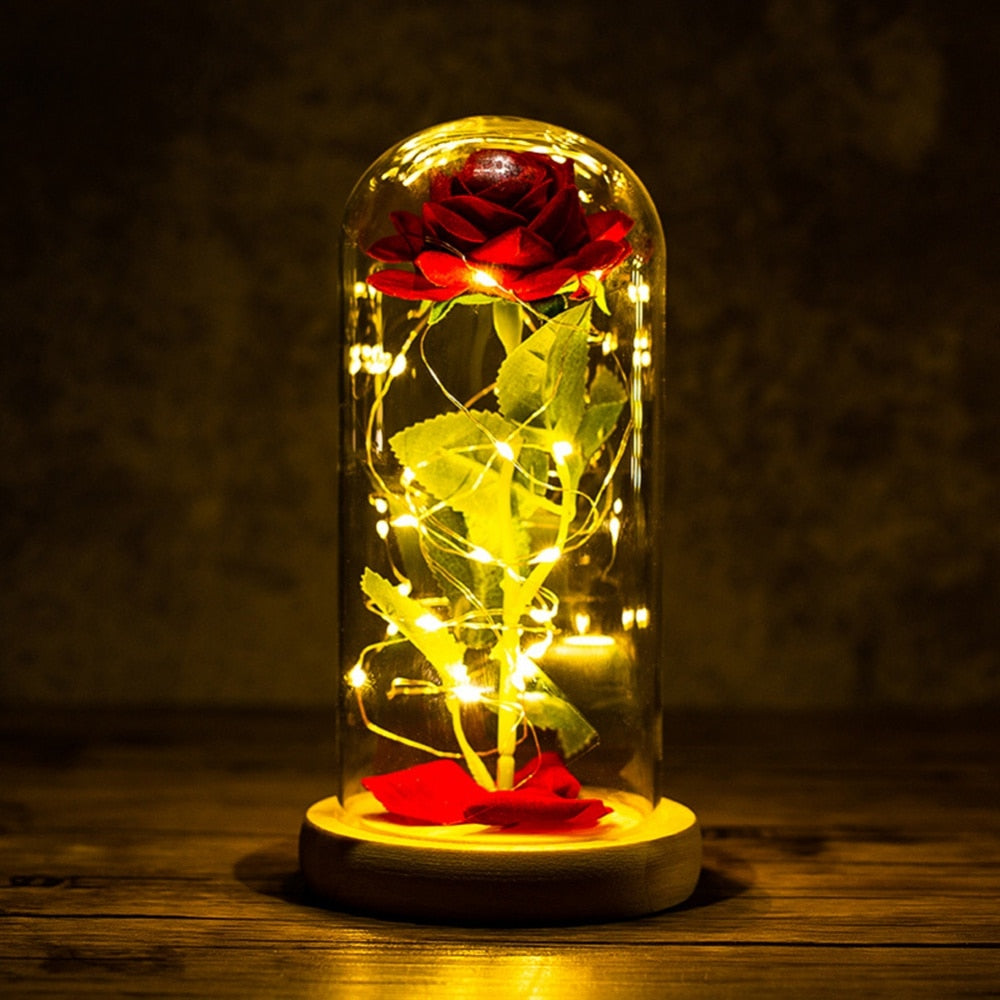 LED Enchanted Galaxy Rose Beauty And The Beast Rose In LED Glass Dome for Girlfriend Romantic Valentine's Day Gift