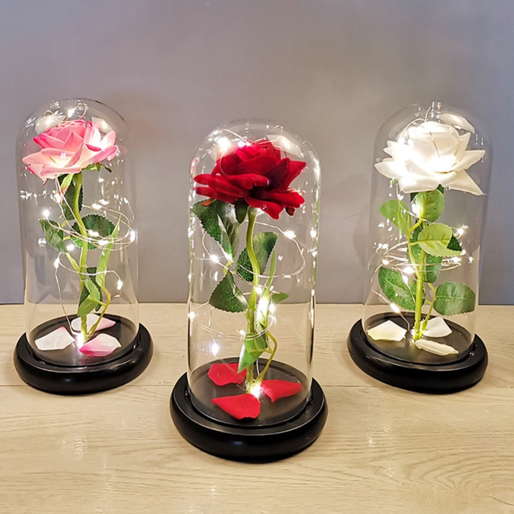 LED Enchanted Galaxy Rose Beauty And The Beast Rose In LED Glass Dome for Girlfriend Romantic Valentine's Day Gift