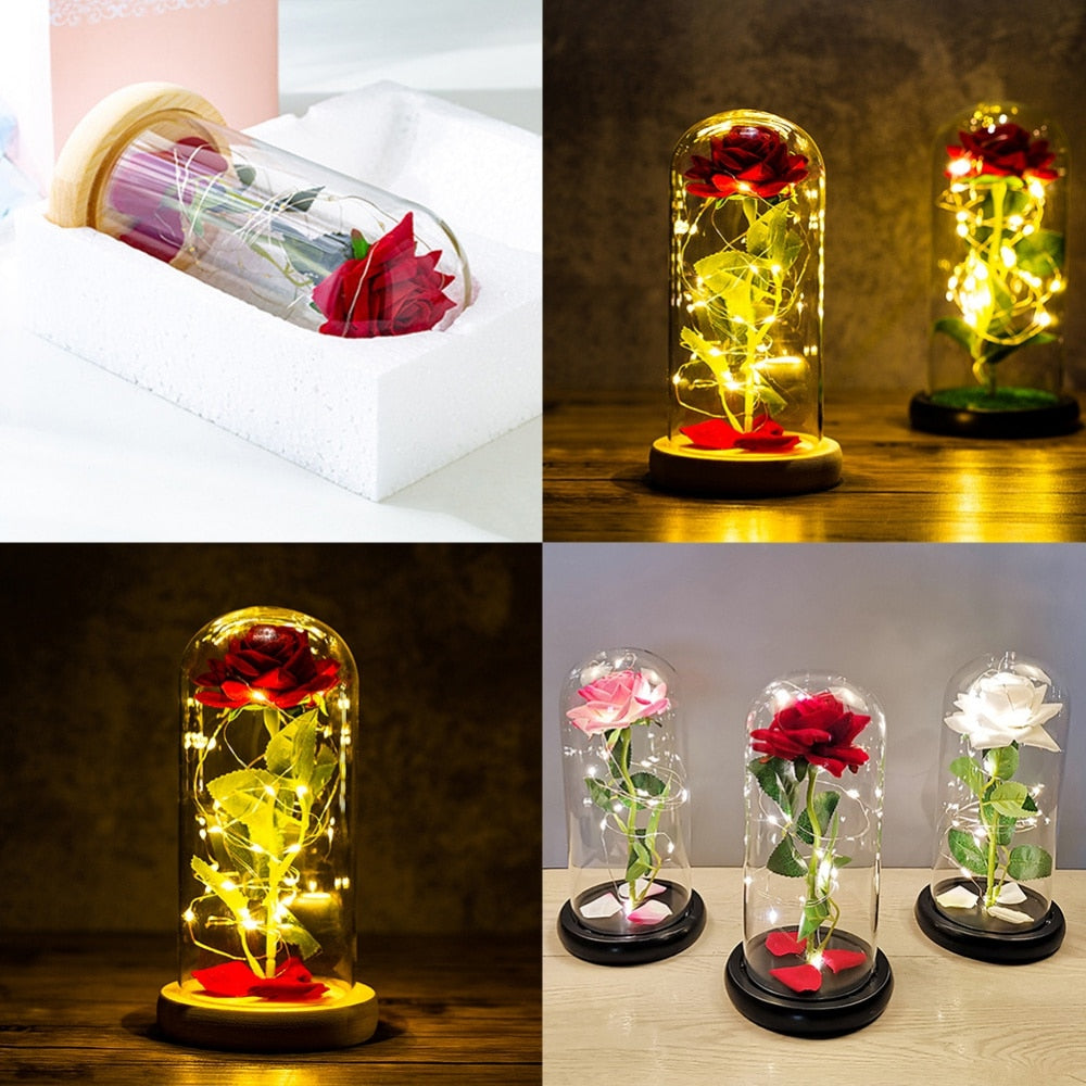 LED Enchanted Galaxy Rose Beauty And The Beast Rose In LED Glass Dome for Girlfriend Romantic Valentine's Day Gift