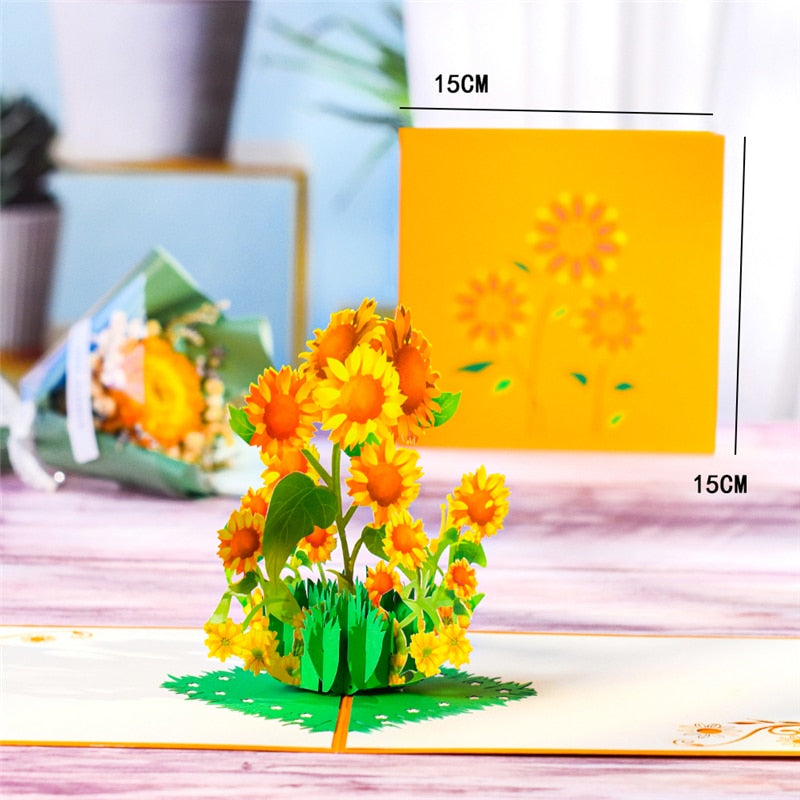 3D Pop-Up Cards Flowers Birthday Card Anniversary Gifts Postcard Maple Cherry Tree Wedding Invitations Greeting Cards