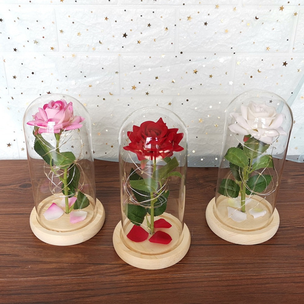 LED Enchanted Galaxy Rose Beauty And The Beast Rose In LED Glass Dome for Girlfriend Romantic Valentine's Day Gift