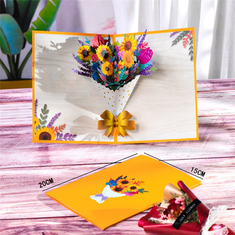 3D Pop-Up Cards Flowers Birthday Card Anniversary Gifts Postcard Maple Cherry Tree Wedding Invitations Greeting Cards