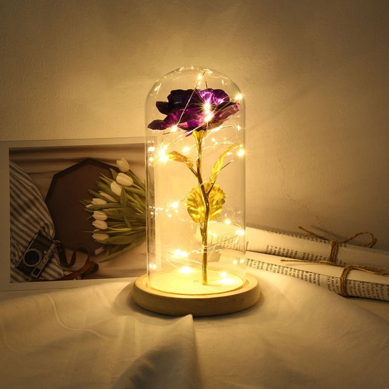 LED Enchanted Galaxy Rose Beauty And The Beast Rose In LED Glass Dome for Girlfriend Romantic Valentine's Day Gift