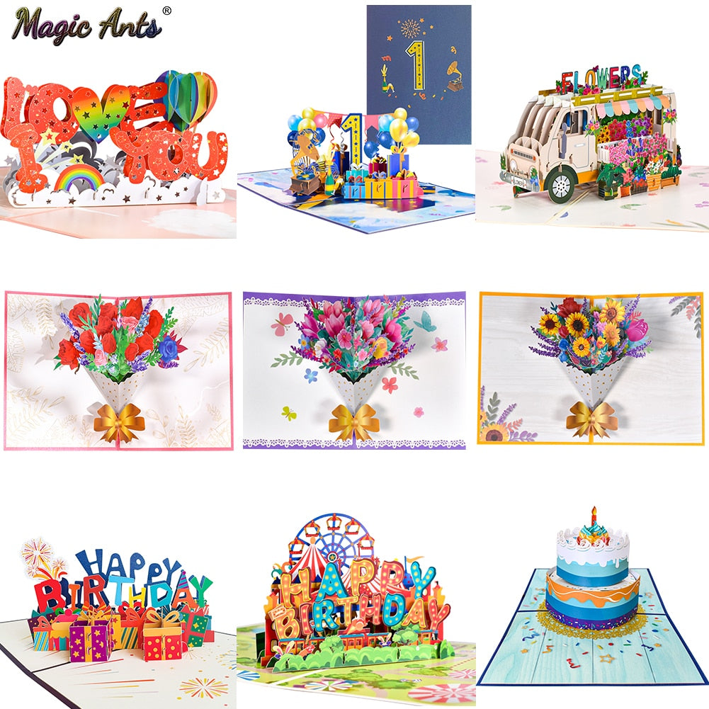 3D Pop-Up Cards Flowers Birthday Card Anniversary Gifts Postcard Maple Cherry Tree Wedding Invitations Greeting Cards