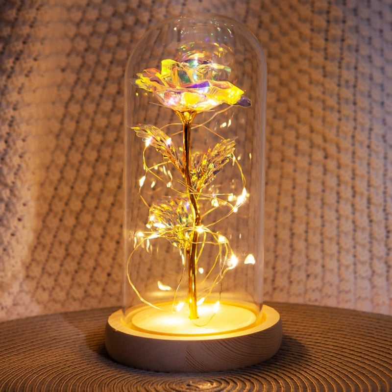 LED Enchanted Galaxy Rose Beauty And The Beast Rose In LED Glass Dome for Girlfriend Romantic Valentine's Day Gift