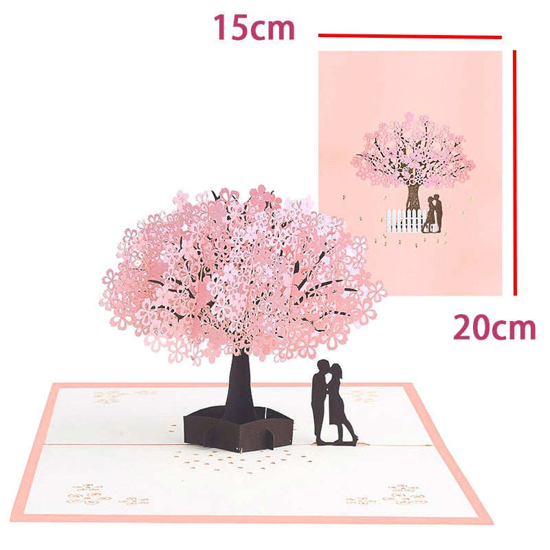 3D Pop-Up Cards Flowers Birthday Card Anniversary Gifts Postcard Maple Cherry Tree Wedding Invitations Greeting Cards