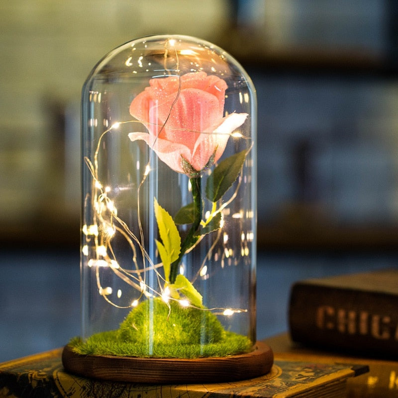 LED Enchanted Galaxy Rose Beauty And The Beast Rose In LED Glass Dome for Girlfriend Romantic Valentine's Day Gift