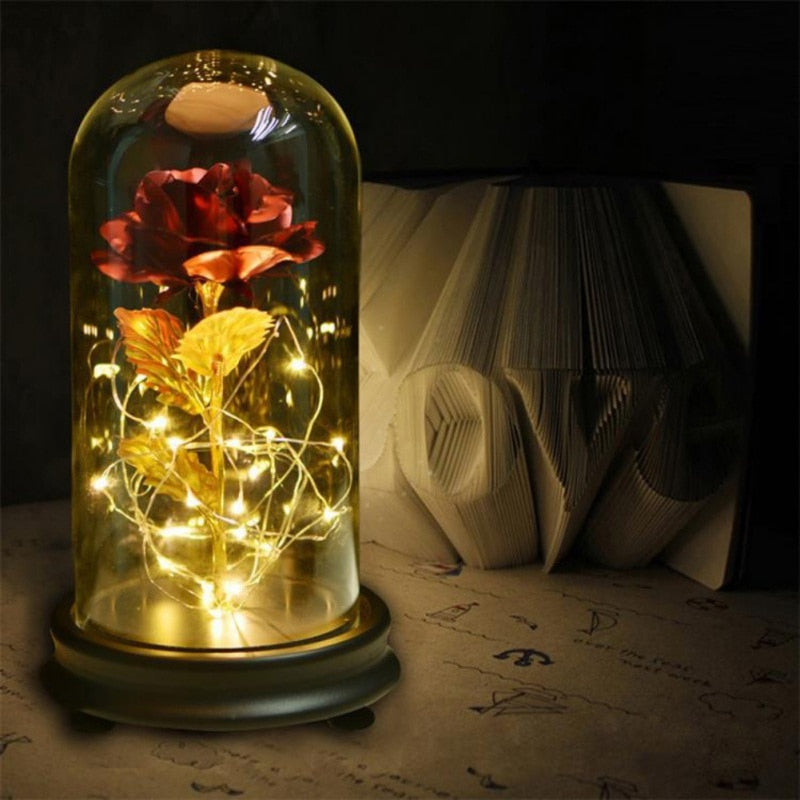 LED Enchanted Galaxy Rose Beauty And The Beast Rose In LED Glass Dome for Girlfriend Romantic Valentine's Day Gift